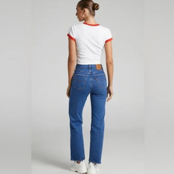 LEVI’S Button-Fly Ribcage Straight Ankle Jeans High Rise Classic Blue Denim 29 - Picture 9 of 16